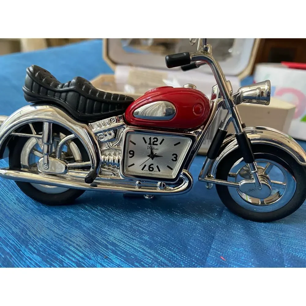 Waltham Motorcycle Mini Clock Desk Clock Red Chrome Collectible w/ Box Japon